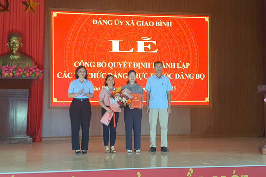 Đảng uỷ xã Giao Bình tổ chức Lễ Công bố Quyết định thành lập các tổ chức Đảng trực thuộc Đảng bộ xã Giao Bình 